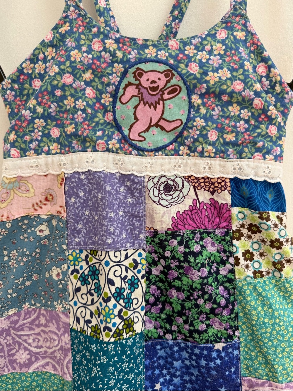 Girls' Grateful Dead Patchwork Floral Sun Spinner Dress in Teal & Purple - Picture 3 of 4